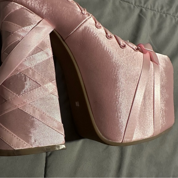 sweet sonata ballet wrap heels in pink by sugar thrillz (dolls kill) - Picture 6 of 15